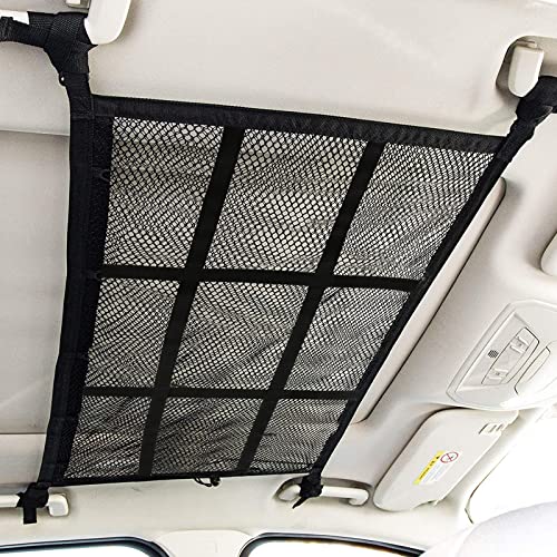 Poche filet de rangement pour plafond de voiture, 78x52.8 cm, intérieur réglable en maille double couche pour VUS, rangement de toit de voiture, sangle réglable, des jouets, des articles divers Cover