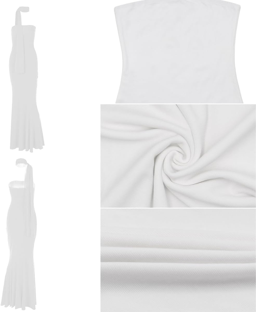 Women's Elegant Strapless Off Shoulder Maxi Dress Wedding Guest Cocktail Party Long Mermaid Dresses with Shawl Scarf - Image 6