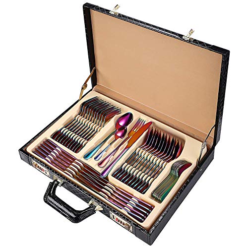 Ménagère 48 pièces en acier inoxydable coloré pour 12 personnes avec couteaux fourchettes cuillères