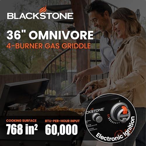 Blackstone 36" Grill & Gas Griddle with Dual Side Shelves & Powder Coated Steel, Black - Portable Outdoor Cooking Equipment and Station for BBQ, Frying, and Grilling