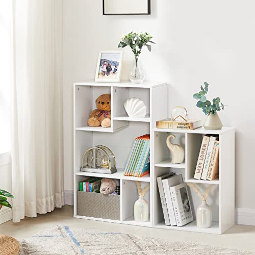 Vecelo 3 Cube Bookcase Sets Of 2, Small Bookshelf With Height Difference Shelves For Common Books, 4-Tier 7 Cubes Book Case Storage Organizer Freestanding,White #TOP29