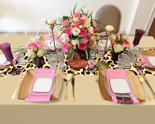 Image of Buryeah Leopard Print Tablecloth 54 x 108'' Leopard Plastic Table Cover Disposable Safari Animal Cheetah Print Party Decorations for Baby Shower Wedding Birthday Party Favors (Khaki,3 Pcs)
