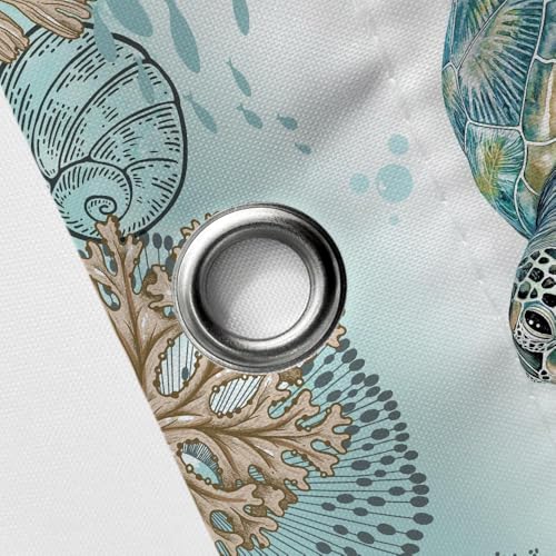 Image of Sea Turtle Shower Curtain, Funny Sea Animals Summer Nautical Shower Curtains for Kids, Teal Blue Ocean Beach Coastal Decorative Bathroom Curtain Sets Waterproof Fabric Machine Washable with Hooks