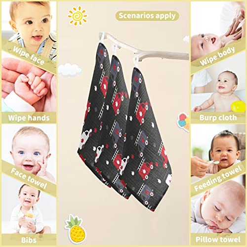 Image of vvfelixl Firefighters Fire Trucks Baby Burp Cloths, Baby Muslin Washcloths for Boys Girls, Cotton Baby Face Towel for Newborn Infants Soft and Absorbent 11.8 X 11.8 in, 5 Pack Black