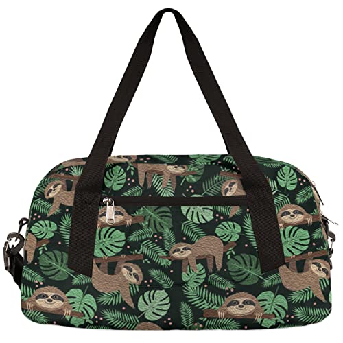 Sloth Tropical Leaves Kids Duffel Bag for Girls Boys Teens, Sloth Oil Painting Dance Bag Overnight Small Duffel Bag Carry On Weekend Sports Gym Travel Bag for School Practice Gymnastics Ballet