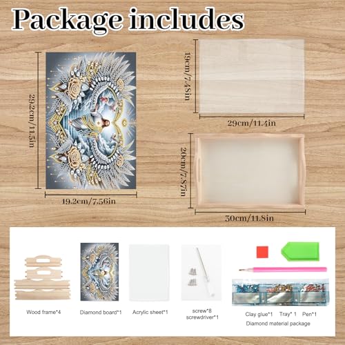 Image of DIY Diamond Art Tray with Handle Diamond Art Painting Plate Creative Design Handmade Wooden Tray Mosaic Making Kits Religious Diamond Art for Coffee Living Room Home Organizer (Jesus Christ)