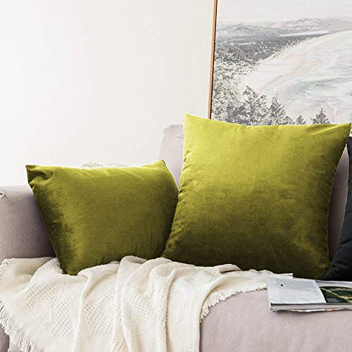 Image of Khooti Velvet Cushion Cover Pack of 1-18 inch x 28 inch / 46 x 71 cm - Olive - Soft Pillow Covers Cushion Case for Sofa Bedroom Livingroom Chair Car, Cushion Cover