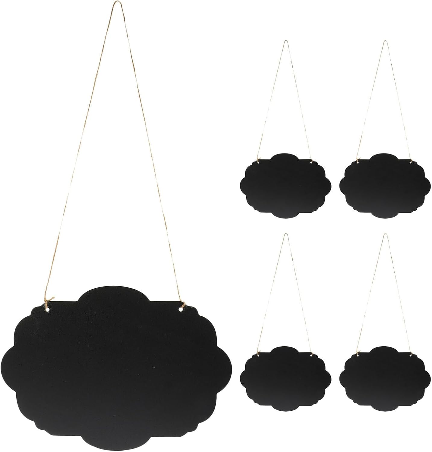 Double Sided Wood Hanging Chalkboard Message Memo Board, 5pcs Rustic Wooden Wedding and Kitchen Chalkboard Signs for Wall Décor and Party Decorations