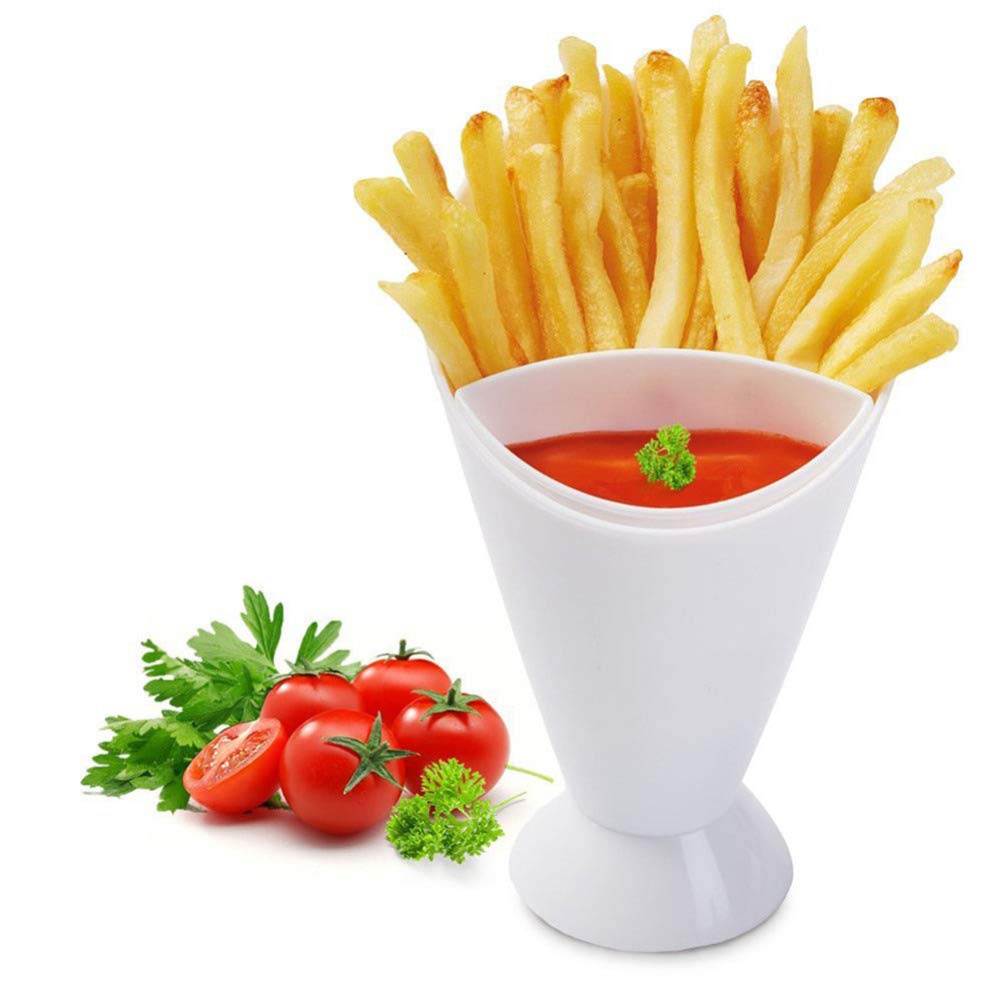 Amosfun French Fry Cone Dipping Cups for French Fries Veggies French Fry Holder Ketchup Cups Set Stand Sauce Serving 2 in 1 French Fry Cone with Dipping Cup 3pcs