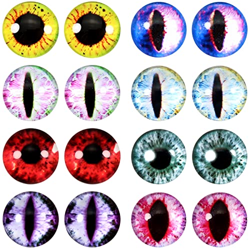 TOAOB 16 Stück Sicherheitsauge 30mm Runde Drachenaugen Cabochons aus Glas Puppen Augen zum Basteln für Spielzeug Zubehör Plüschtier Häkeltiere Puppe Marionette Teddyaugen