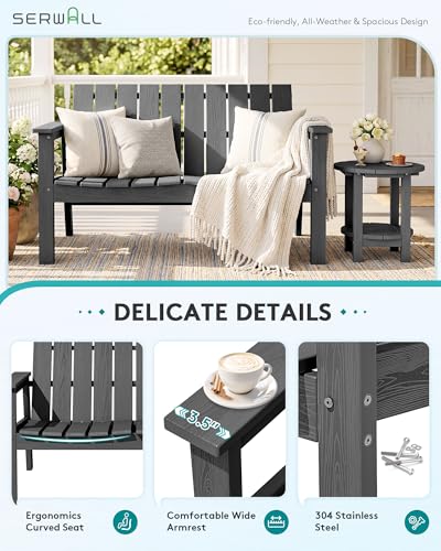 Image of SERWALL 2-Person HDPE All-Weather Outdoor Bench Set of 2, Grey