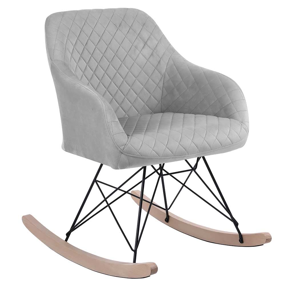 BAKAJI Poltrona Sedia a Dondolo Relax Casa Rivestimento in Tessuto Struttura Legno Imbottita Piedi in Metallo Base Dondolante Legno Dimensione 75 x 58 x 80 cm Design Moderno Scandinavo (Grey)
