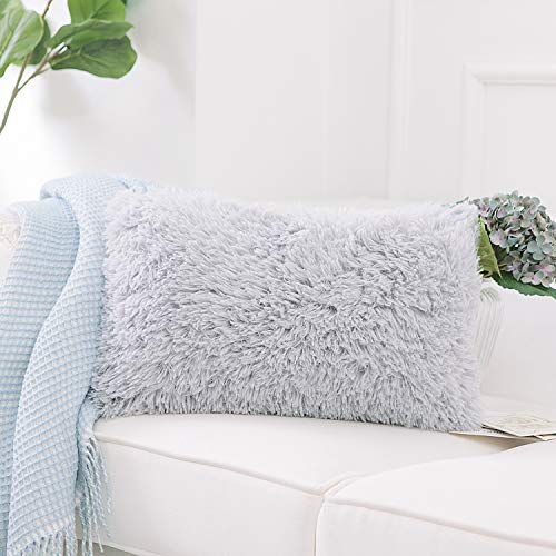 Image of Lumbar Pillow Covers for Couch Faux Fur Decorative Pillows 12x20 Inch