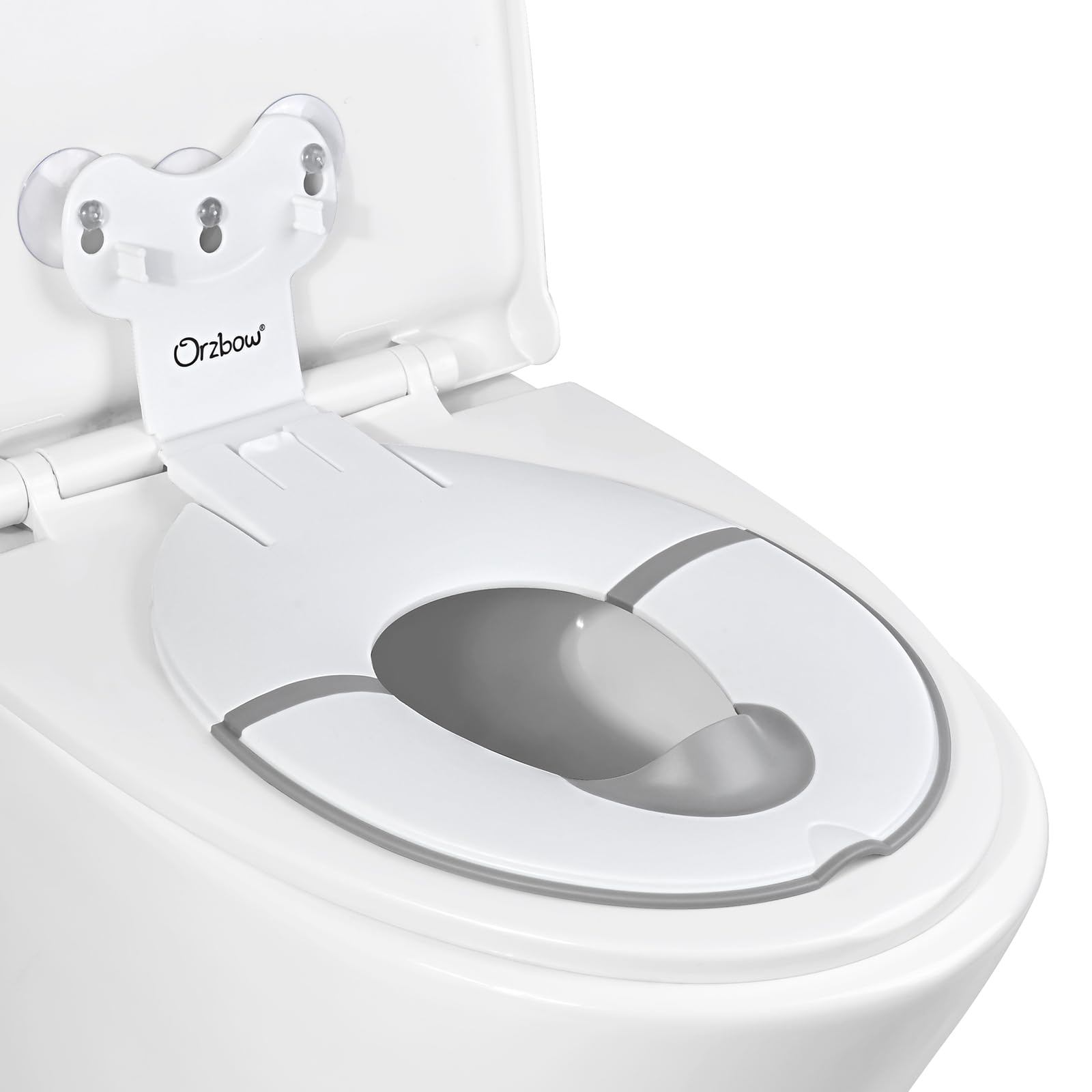 Orzbow Foldable Potty Training Seat, Toddler Toilet Seat for Travel with Suction Cups | Firmly Adhere and Adjustable Length | Fits Most Adult Toilets, Non-Slip with Splash Guard, Easy to Clean, White