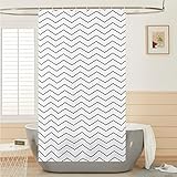  Scamzsure Cortina de Ducha para Ducha de Esquina, 120x210cm, Rayas Zig Zag, Cortina de baño de Poliéster, Impermeable, Lavable, Antimoho, con Ganchos.
