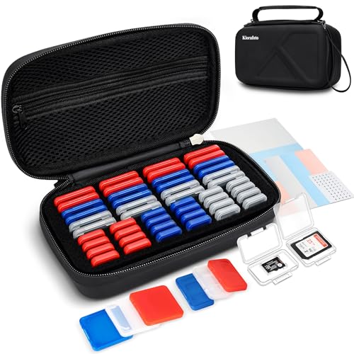 Image of EVA PU Memory Card Case with 48PCS Clear Plastic Memory Card Holder for 24 SD SDHC SDXC & 24 TF MSD Cards,Dual-Protect Water-Resistant Anti-Shock MicroSD SD Card Carrying Organizer with Label
