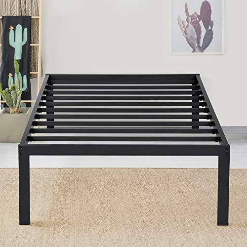 PrimaSleep 16 Inch Dura Comfort Steel Slat Non-Slip Bed Frame, Twin, Black