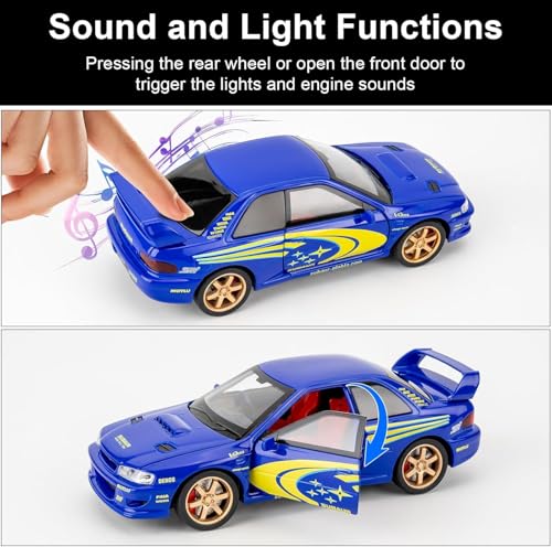 Image of FEXXA 1 /32 Compatible for Subaru Impreza WRX STI Model Car, Pull Back Diecast Collectible Car Toy with Sounds & Lights for Kids Boys Girls and Adults, Gift (Blue-Modified)