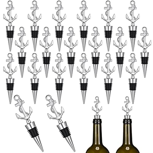 20 Pcs Anchor Wine Bottle Stopper Beach Themed Wine Stoppers Nautical vintage Gifts Nautical Wedding Favor Anchor Vacuum Red vintage Preservation bung for Party Shower Holiday Birthday, Silver