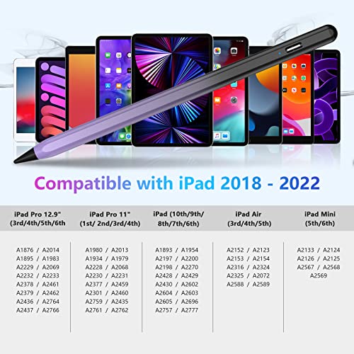 Image of Stylus Pen for iPad 2018-2023 with Palm Rejection, Active Pencil for iPads 10th /9th /8th /7th /6th Gen, for iPad Pro11 /12.9 inch, for iPads Air 5th /4th /3th, for iPad Mini 6th /5th Gen(Black and Purple)
