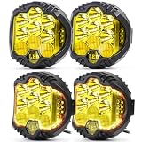 LIGBT 4PCS 5 Inch Amber Yellow Round LED Offroad Light with DRL 90W LED Light Pods 270° Wide Range Super Bright Side Shooter for Pickup Truck ATV UTV SUV