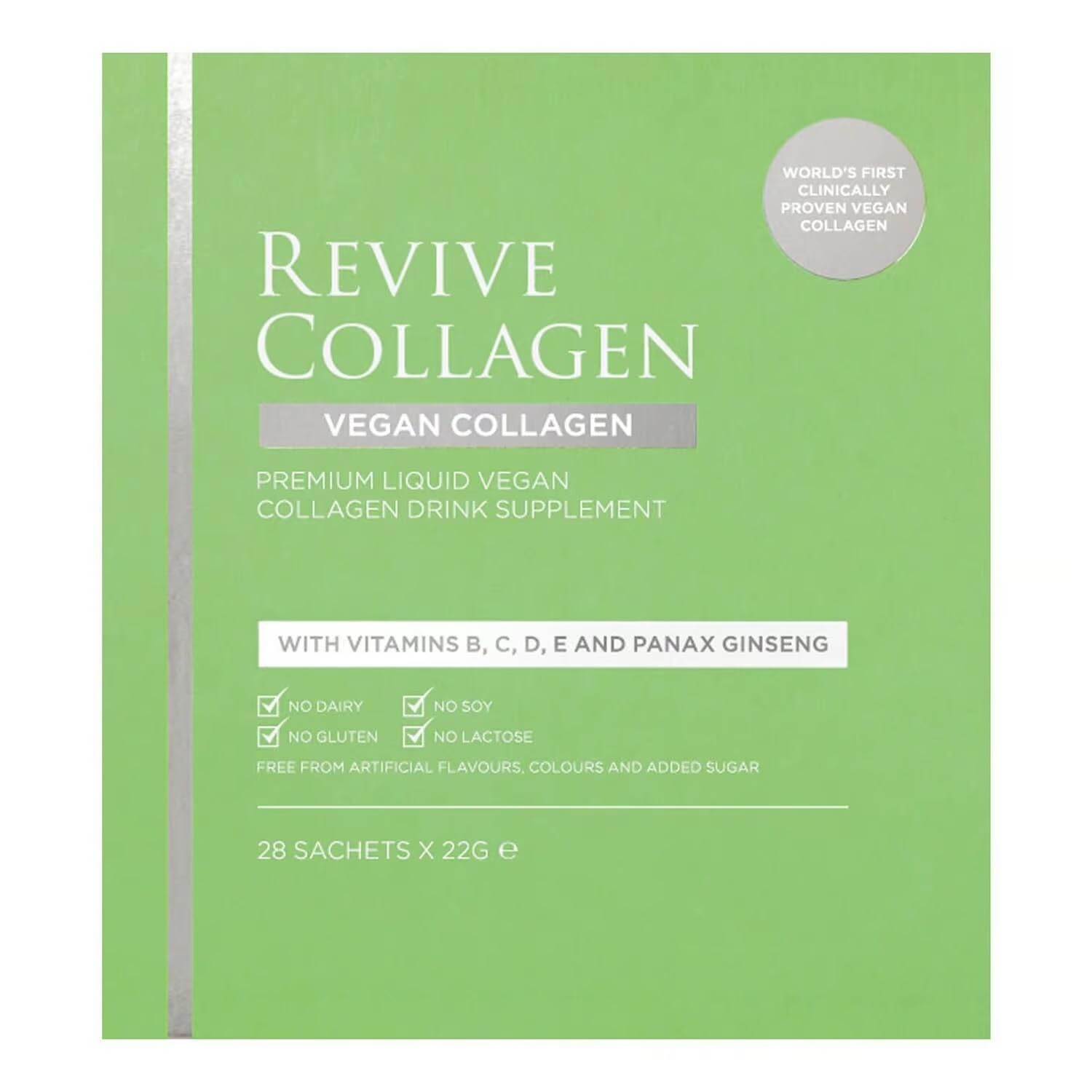 Revive Collagen 2500mg Plant Based Vegan Collagen with Added Vitamin B, C, D & E, Improved Skin, Hair & Nails | Raspberry Flavour | (28 x Days (Eco))