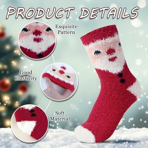 Image of YLOLUL 6 Pairs Fuzzy Socks for Women Christmas Cupcake Socks DIY Gift Socks Thick Cozy Bed Socks Warm Winter Slipper Socks Soft Fluffy Socks with Boxes Home Indoor Sleeping Christmas Holiday