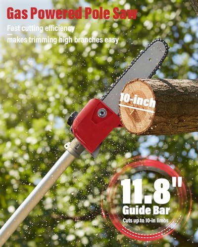 Image of 48CC Gas Powered Pole Saw 16FT Reach, 3.5HP Gas Pole Saws for Tree Trimming with 11.8 inch Bar, Professional Gas Powered Chainsaw for Tall Trees, Safe Limb Pruner (Red)
