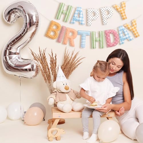 Image of Mindsoft Felt Happy Birthday Garland Rainbow Banner Reusable Happy Birthday Sign Party Supply for Party Decor (Flower Color,Stripe)