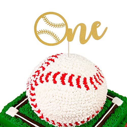 Gold Baseball One Cake Topper- 1St Birthday Baseball One Cake Topper, Boy Girl Baseball Sport Theme Birthday Party Decorations Supplies, Baby First Shower Baseball Cake Decorations #TOP13
