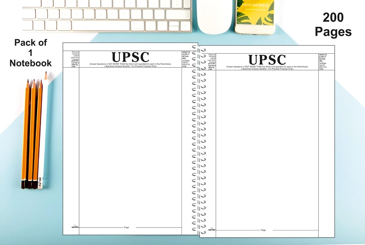 amblitz UPSC Answer Writing Sheet | 200 Pages | Spiral Notebook | A4 Size | Blank with Pre-Printed Margin for Practice | 70 GSM Thick Paper | 3