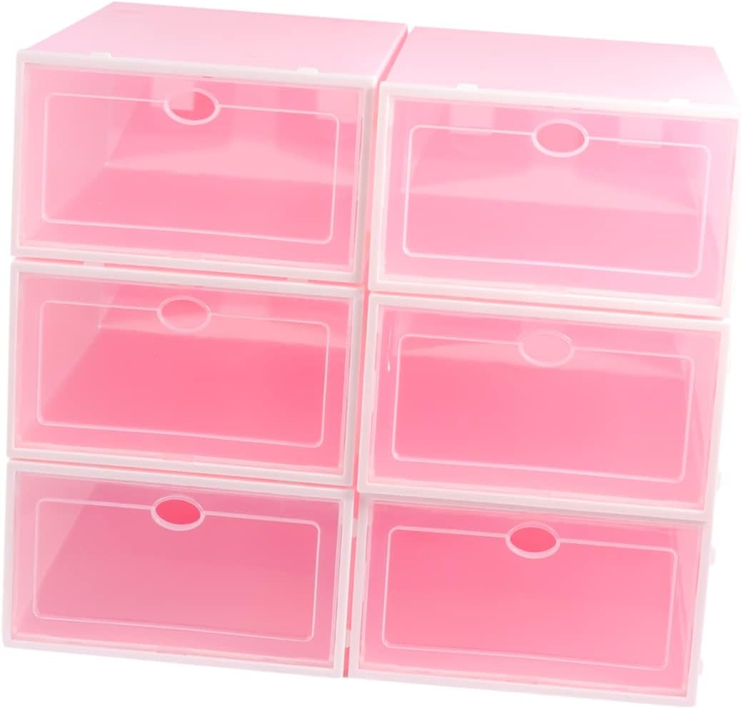 Luxshiny 6pcs Thickened Shoe Box Stackable Shoes Storage Container Plastic Racks for Home Office