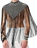 Men Sparkly Rave Outfits Sequins Patchwork Turtleneck Pullover Fringe Trim Shawl Cape Wrap Tank Tops with Tassel Festival Nightclub