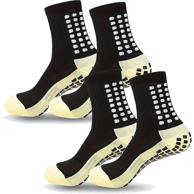 Performance Athletic grip Socks for Men & Women, Crew Length, Anti-Slip Rubber Grip socks for footballers, Thick Cushion Sports Socks for Running, Gym (IN, Alpha, Free Size, 2, Black)-image-38