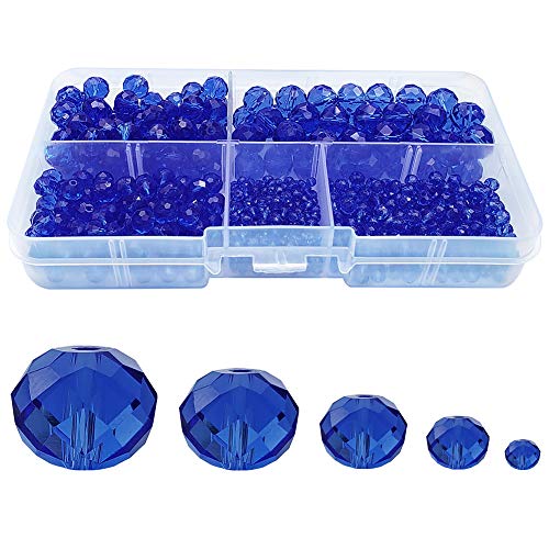Image of Sapphire Blue Rondelle Glass Beads for Jewelry Making, Faceted Briolette Crytal Spacer Beads for Bracelet Necklace Earring (2mm 4mm 6mm 8mm 10mm Mixed Sizes, 1000pcs)