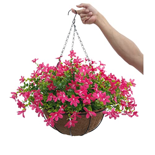 12 Inch Large Home Wedding Party Porch Garden Decoration Chain Hanging Basket Flower Silk Artificial Magnolias (Red) #TOP10
