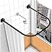 YWARX Tringle À Rideau De Douche en Forme De U,Tige De Tension Courbée Fixée Au Mur,Antirouille,sans Perçage,Barre De Douche Barre De Rail De Rideau De Baignoire 304 en Acier Inoxydable,2,G+Curtain