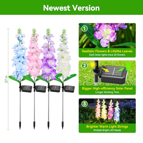 KOOPER Solar Lights Outdoor Garden Decor, 4 Pack Upgraded Delphinium Solar Garden Lights with 36 LEDs, Vivid Flowers Outdoor Waterproof for Landscape Patio Yard Decor - image 8