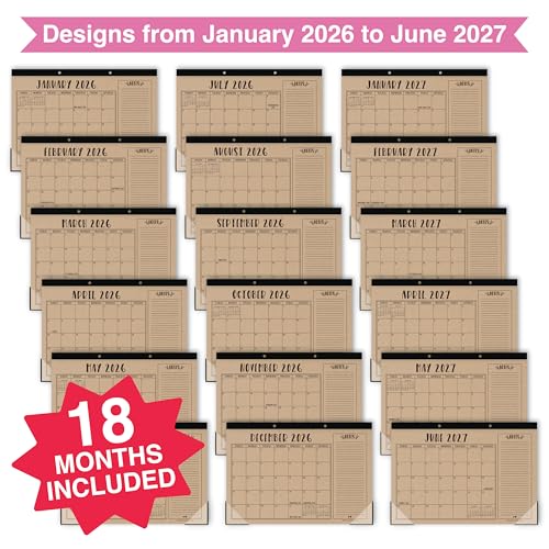 Image of Hadley Designs Large Teacher Desk Calendar 2026-2027 - Desktop Calendar 2026, 18-Month Academic Desk Calendars for School, Home & Office, Cute Classroom Must Haves, Back to School Teacher Gifts