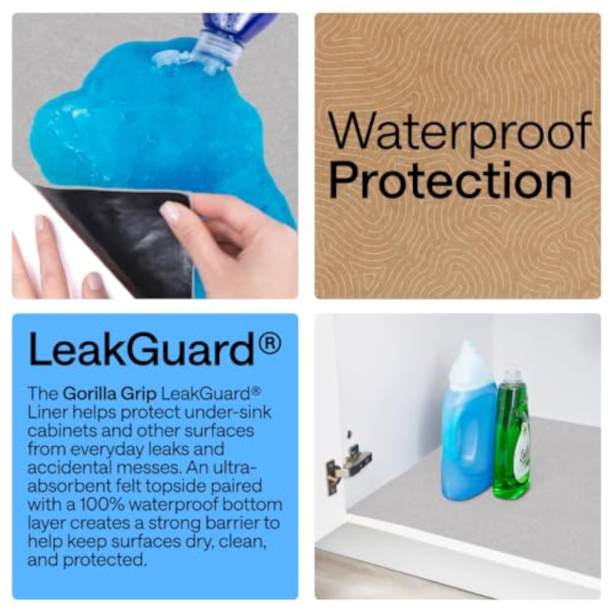 LeakGuard Under Sink Mat for Kitchen Cabinet, 24x30 Light Gray