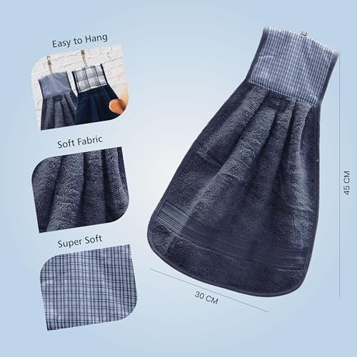 Image of Hand Towel with Loop | 600 GSM | Hanging Napkin for Wash Basin, Kitchen Sink, Bathroom| Pack of 3 in (Grey, Blue and Cream) | Assorted