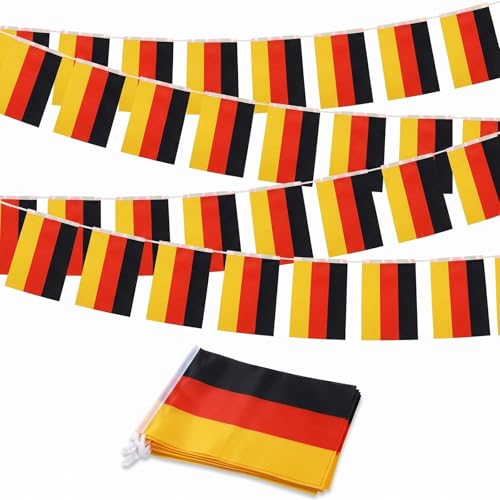 YESAH Deutschland Wimpelkette 10m Flaggenkette Girlande mit 30 Deutschland Flagge 14x21cm Schwarz-Rot-Gold Girlande Banner Deko für EM Deko WM 2026 Fußball Garten Bar&Public Viewing
