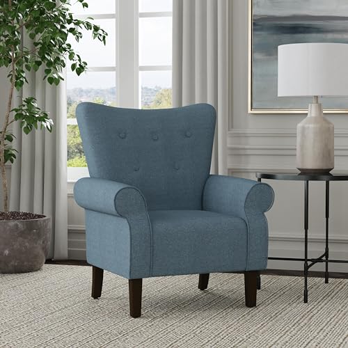 Image of Spatial Order Rolled Arm Wingback Accent Chair - Blue Textured Woven