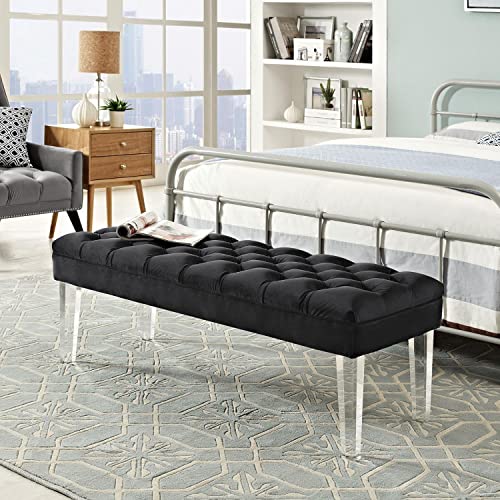 Modway Valet Tufted Button Performance Velvet Upholstered Bedroom Or Entryway Bench With Acrylic Legs In Black #TOP3