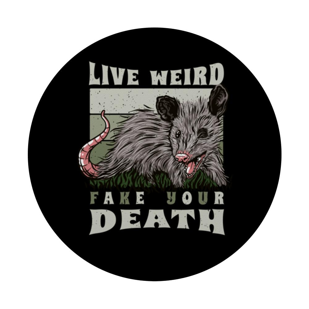 Live Weird Fake Your Death Funny Cursed Possum Graphic PopSockets Swappable PopGrip, Black - Image 3