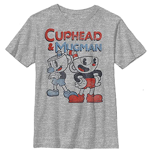 KingFeatures Cuphead Cup Pair Boy's Crew Tee, Athletic Heather, X-Small