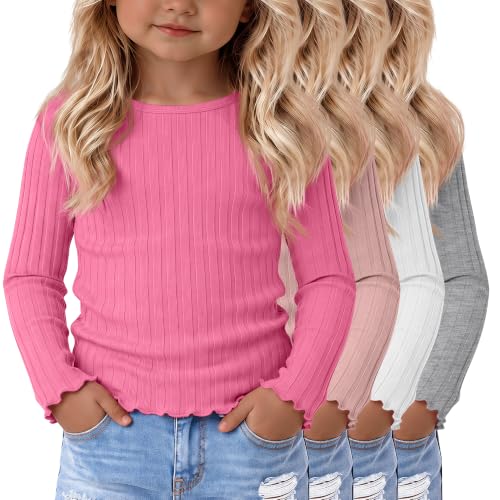 Image of 4 Pack Toddler Girls' Long Sleeve Shirts Cotton Tops