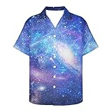 Herren Hawaii Hemd Casual Button Shirt Lustige Beachparty Shirt Kurzarm T-Shirt mit Losem Saum, Galaxy, 3XL
