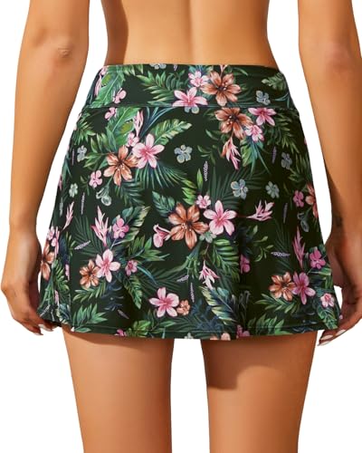 Image of Women Swim Skirt Tummy Control Swimsuit Skirt with Built-in Shorts High Waisted Split Swim Bottom (Available in Plus)