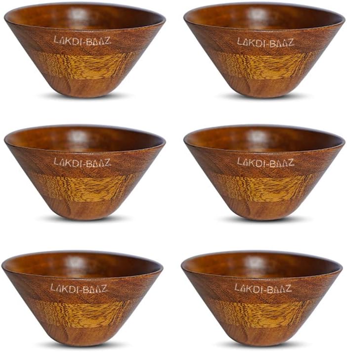 Lakdi Baaz | Natural Wooden Bowl Snack Serving Bowl | Neem Wood | No Color Used JB1 6 PC (Teak)